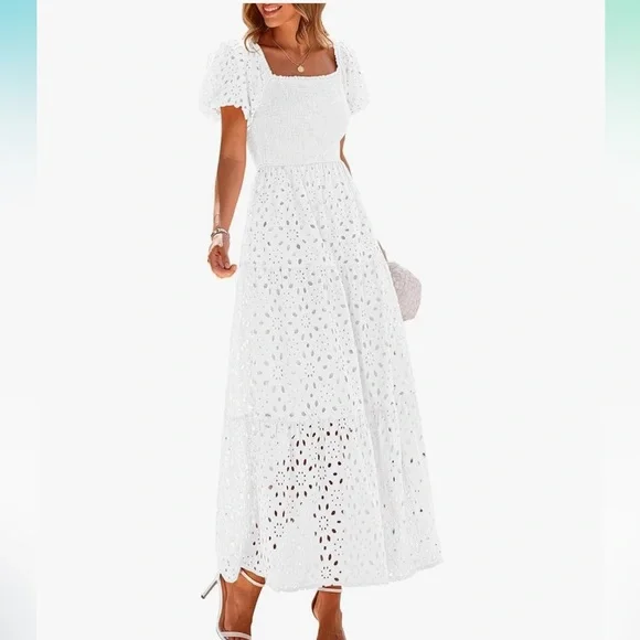 Elegant White Lace Maxi Dress - Picture 7 of 12